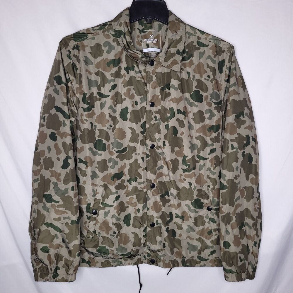 American Eagle Windbreaker Jacket Mens Large Camo Green Snap Button